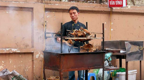 bbq on the street at a food vendor in Hanoi