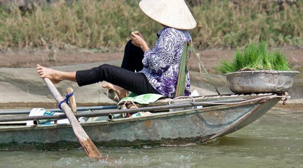 foot paddle boat at Tam Coc in Ninh Binh