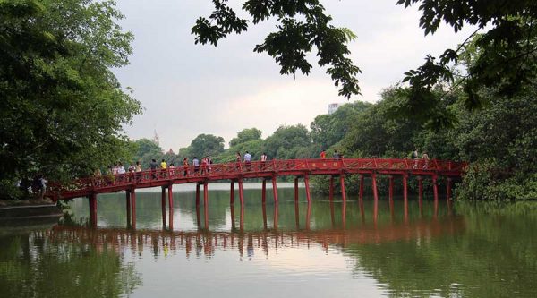 the Huc Bridge in Hanoi