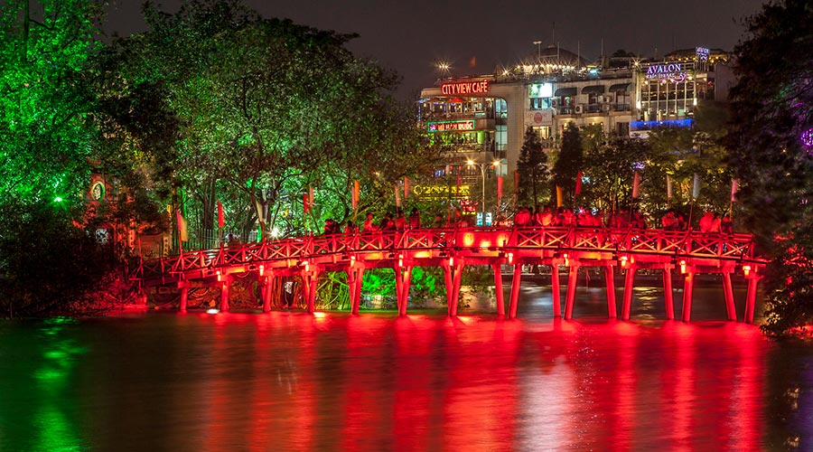 Huc Bridge night time in Hanoi